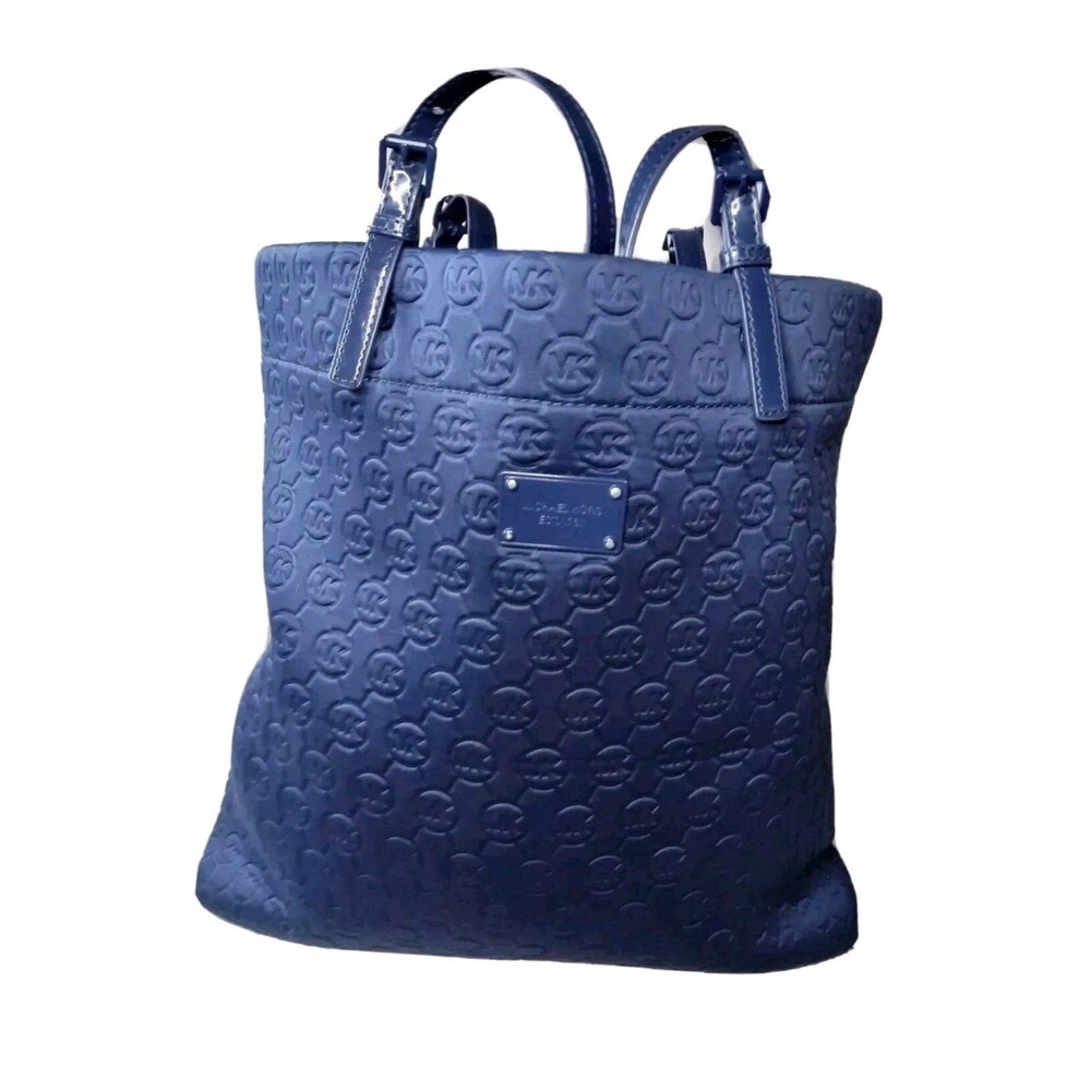Michael Kors Jet Set Monogram Blue Tote Bag~Neoprene, Heritage Logo Plate Accent